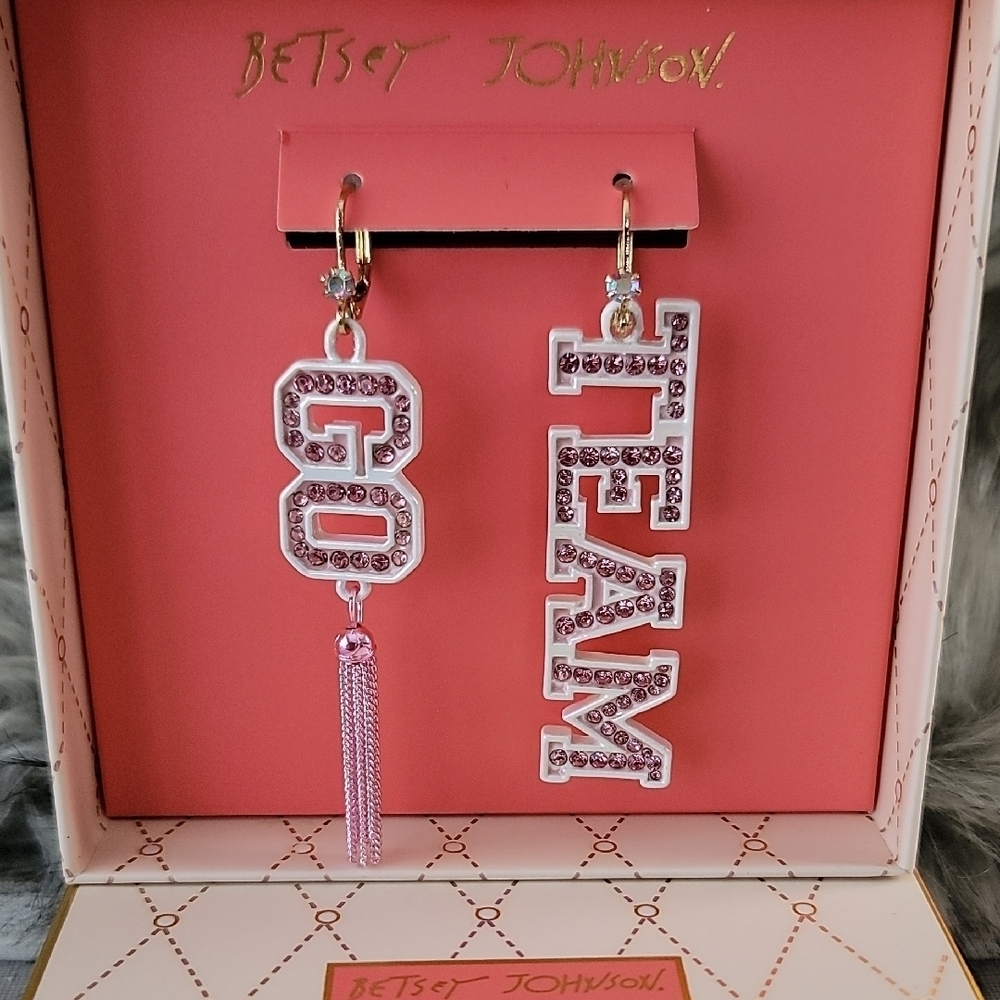 Betsey Johnson Pink 'Go Team' Dangle Earrings - Picture 6 of 6